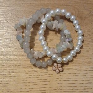 Elegant Pearl and Stone Bracelet Set
